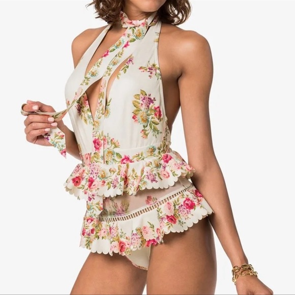Zimmermann ruffle trim floral lace details swimsuit sz - Picture 3 of 17